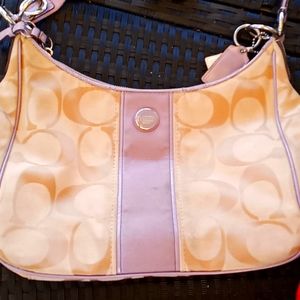 Coach signature stripe tote handbag